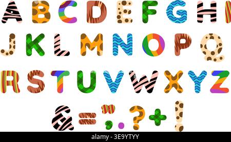 Cartoon textured letters and symbols Stock Vector