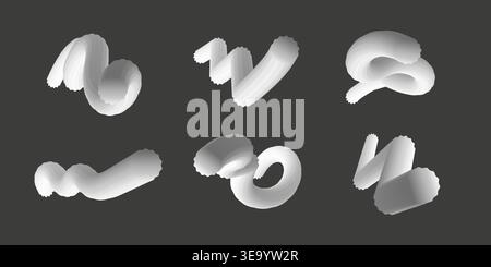 3d twisted lines collection. White gradient blend line Stock Vector