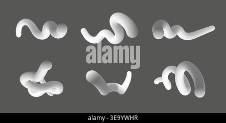 3d twisted lines collection. White gradient blend line Stock Vector