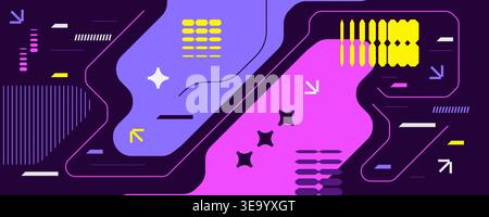 Abstract Background with Futuristic Modern Shapes in Neon Colors and Technology Concept. Creative Banner Design for Technology and Gaming Events Stock Vector