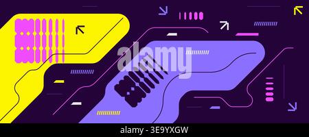 Colorful Abstract Background with Geometric Shapes, Lines, and Minimal Tech Concept. Creative Banner Design for Technology and Gaming Events Stock Vector