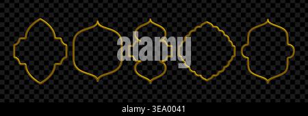 Golden 3d border collection. Islamic frame shapes Stock Vector