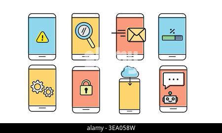 Modern smartphone service icon set Stock Vector
