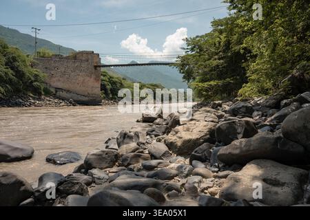Chicamocha river winding through rocky canyon landscape Stock Photo