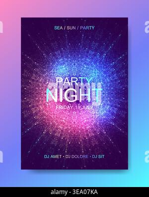 Music Poster For Electronic Festival With Fractal Dotted Lines And Waves. Party Flyer Cover Design Concept Of Electro Music Fest. Vector Illustration Stock Vector