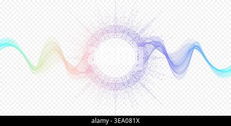 Vibrant circle frame with gradient lines. Data flow. Abstract mesh lines art idea for poster, brochure, cover, music, sound, header, web banner Stock Vector