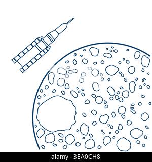 Spacecraft approaching moon drawn in simple line art style, suitable for astronomy-themed designs vector Stock Vector
