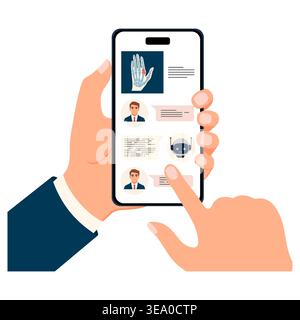 Person using smartphone for text messaging with chatbot and medical info displayed on screen vector Stock Vector