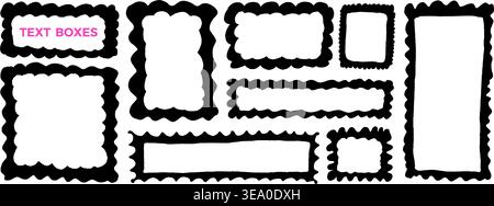 Scallop edged rectangle uneven frames. Text boxes set. Organic wavy abstract geometric figures for text. Curved, zigzag blank borders. Vector callouts Stock Vector
