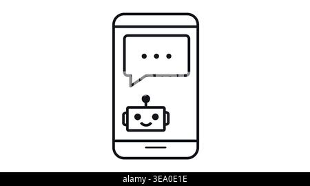 Smartphone AI chatbot icon: mobile phone with friendly robot and speech bubble Stock Vector