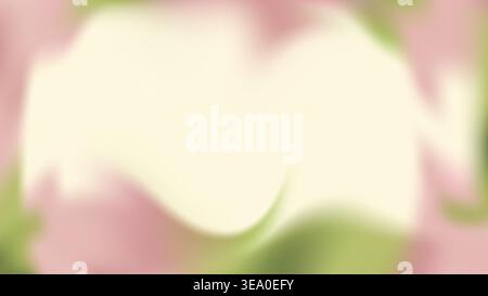 Gentle unfocused spring flower frame on beige background with gradient blur. Floral summer soft pink and green template with pastel border. Vector tre Stock Vector