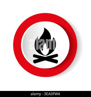 Fire symbol showing a flame with logs on a red background for campfire safety and fire warnings. Vector illustration. Stock Vector
