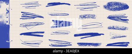 Scribble underlines with highlight emphasis in crayon pencil texture on beige school math paper. Grid doodle marks and chalk strokes for scrapbook des Stock Vector