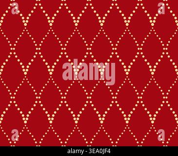 The geometric pattern with wavy lines, points. Seamless vector background. Gold and red texture. Simple lattice graphic design Stock Vector