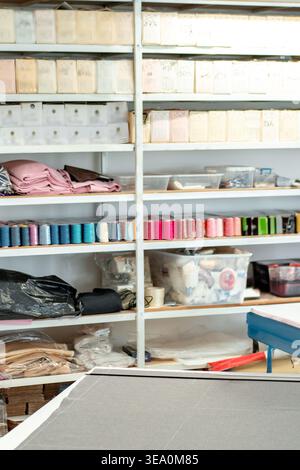 Craft workshop with shelves of supplies and materials used in various projects Stock Photo