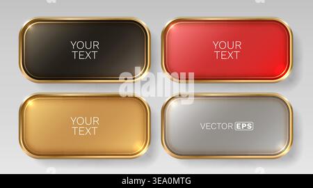 Set of elegant glossy web buttons with golden borders, perfect for premium design elements. Vector illustration Stock Vector