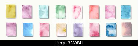 Watercolor texture background set with colorful abstract paint splashes. Hand-painted artistic wash elements collection for social media and branding. Stock Vector