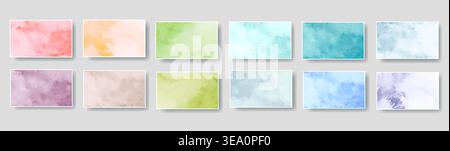 Watercolor texture background set with colorful abstract paint splashes. Hand-painted artistic wash elements collection for social media and branding. Stock Vector