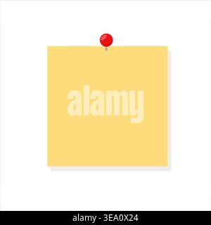Yellow sticky note with red round pin centered, flat minimal Stock Vector