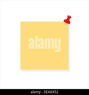 Yellow sticky note with red push pin at corner, flat minimal Stock Vector
