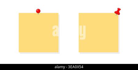 Yellow sticky notes with red pins flat office note icons Stock Vector