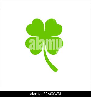 Four leaf clover flat icon green on white background Stock Vector