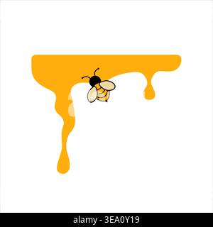 Bee with dripping honey flat illustration yellow on white Stock Vector