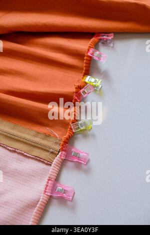 Close-up process of sewing a pillow cushion Stock Photo