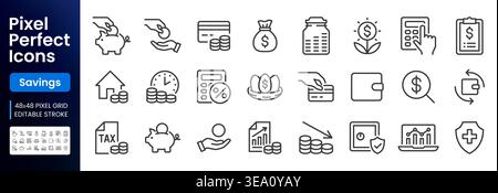 Retirement money line icon set. Pension fund, profit growth, piggy bank, finance budget, income minimal vector illustration. Simple outline signs for Stock Vector