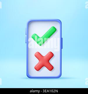 Smartphone with 3d green check mark and red cross Stock Vector