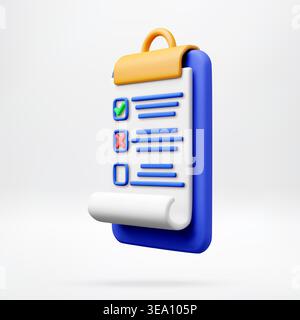 3D clipboard with document and checklist. Stock Vector