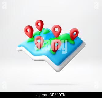 3d map with red pin markers. Stock Vector