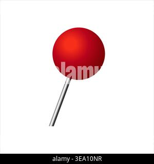 Red round map pin illustration glossy red metal stick Stock Vector