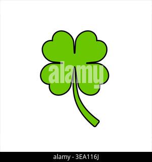 Four leaf clover flat icon green on white background simple Stock Vector
