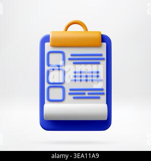 3D Clipboard with checklist and paper document Stock Vector