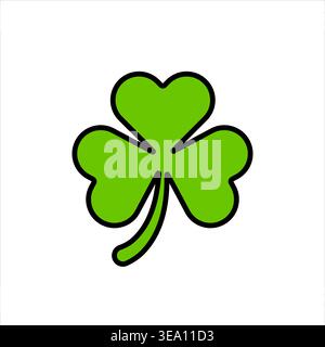 Green clover icon flat vector style with black outline Stock Vector
