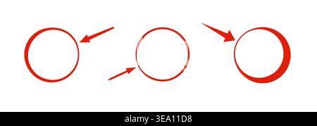 Red circular outline icons with arrow indicators flat Stock Vector