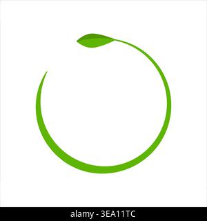 Spiral leaf round logo, bold green stroke, modern minimalist mark Stock Vector