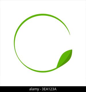 Circular leaf logo, thin green stroke, two tone green accent Stock Vector