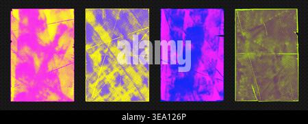 Abstract neon punk vector illustration background set with grunge paint textures, halftone dots, and distressed poster art elements Stock Vector