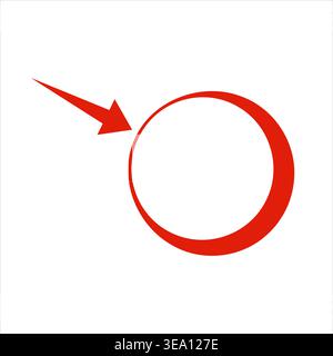 Red arrow pointing at red circular crescent, flat minimal style Stock Vector