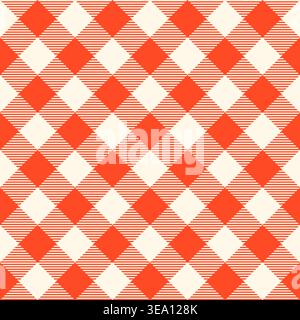 Red and warm offwhite vector diagonal buffalo check seamless pattern for fabric designs for kitchen, bbq and restaurant products, menu backgrounds, vi Stock Vector