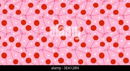 Pink and red cherry and dots vector seamless pattern, Cute summer fruit background for textile, fabric and invitation designs Stock Vector