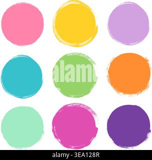 Set of round vector shapes in bright colors, abstract graphic design elements for package and product design, banners and buttons Stock Vector