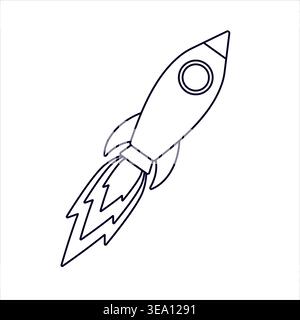 Rocket line art outline black icon on white background Stock Vector