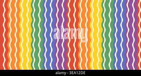 Colorful wavy vertical rainbow stripes in pride flag colors vector seamless pattern, cute abstract striped background Stock Vector