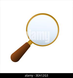 Magnifying glass flat illustration with gold rim brown handle Stock Vector