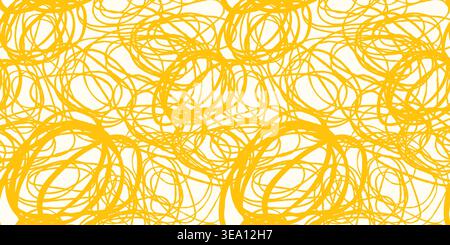 Yellow tangled abstract spaghetti noodles vector seamless pattern, Messy swirly long lines pasta background for packaging design Stock Vector