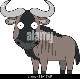 Cute cartoon vector illustration of a wildebeest isolated on white background Stock Vector