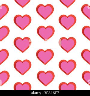 Pink heart icons and red outline seamless pattern background Stock Photo